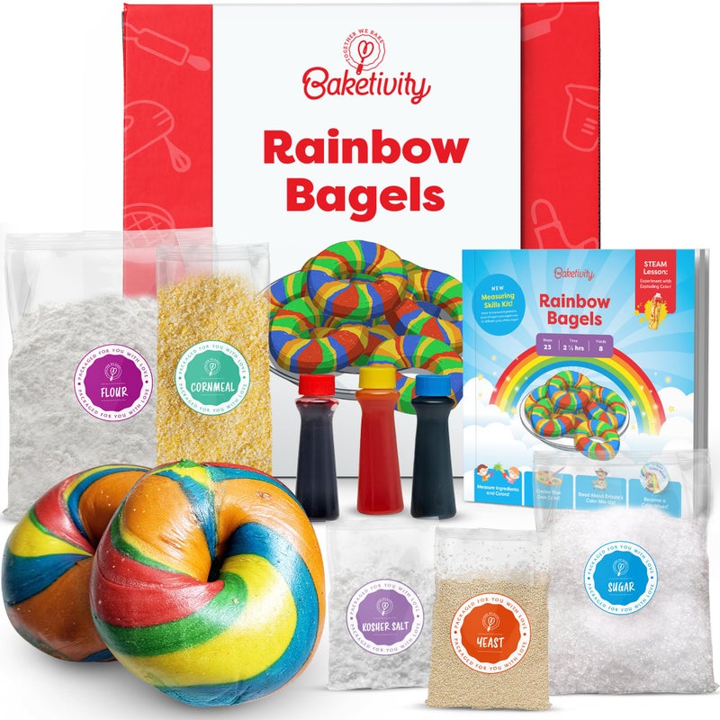 Baketivity Rainbow Bagel Kids Baking Kit - Baking Kits for Kids with Premeasured Ingredients  Step-By-Step Instructions  Video Guide  and STEM Lessons - Kids Cooking Kit for Ages 6-12+ - Image 1